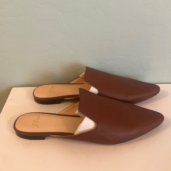 Shoes - J. Crew Brown Leather Slides 9